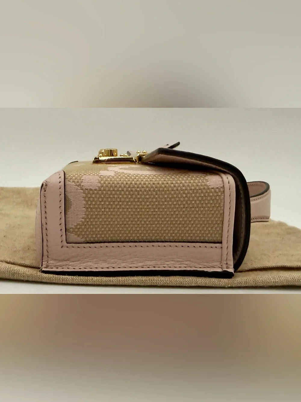 Gucci Padlock Jumbo GG Mini Calfskin Top Handle Shoulder Bag Perfect Pink /Beige